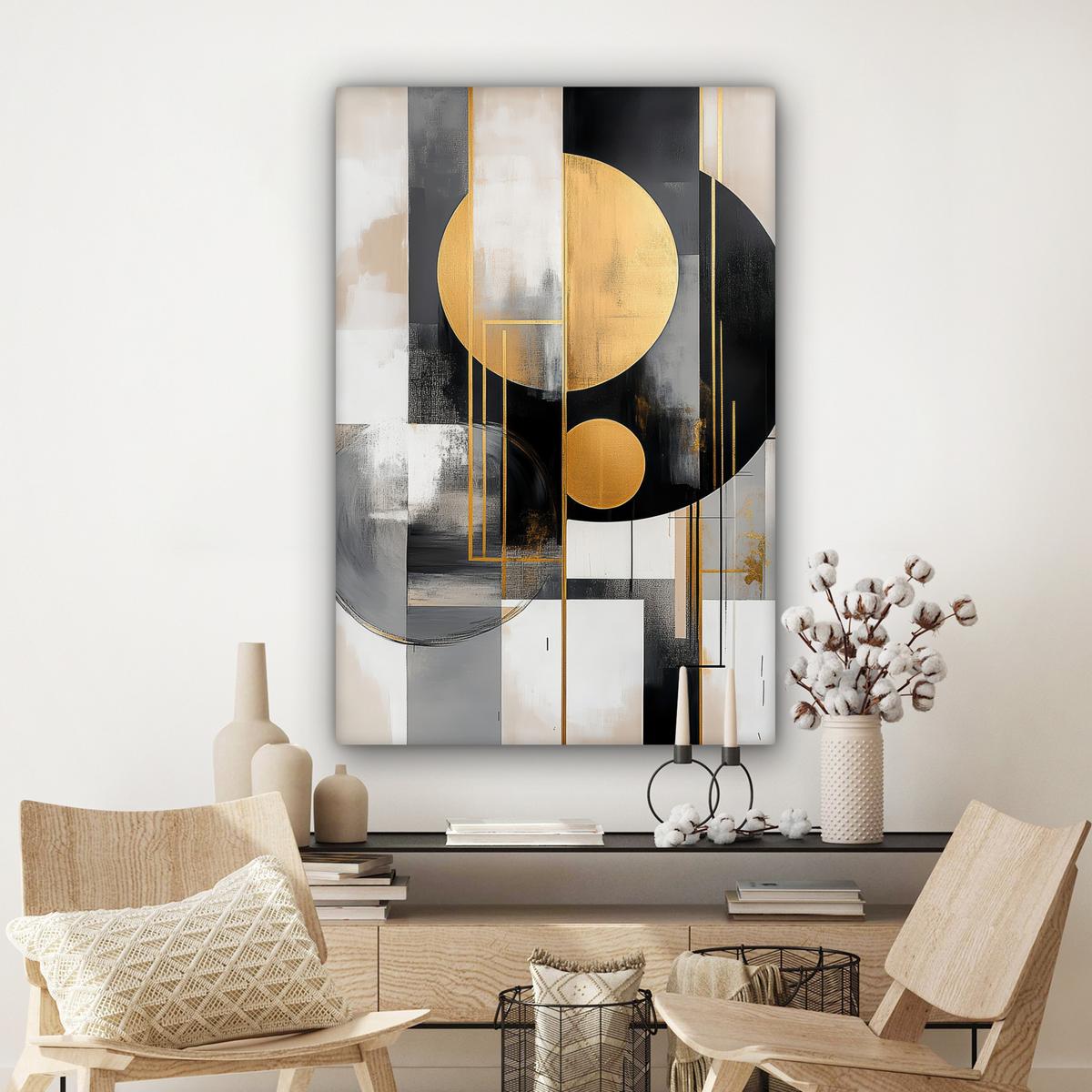LEINWANDBILD Abstrakt - Gold - Silber - Formen - Ästhetisch - Modern Deko XXL 80x120 cm - Goldfarben, Textil (80/120cm) - MuchoWow