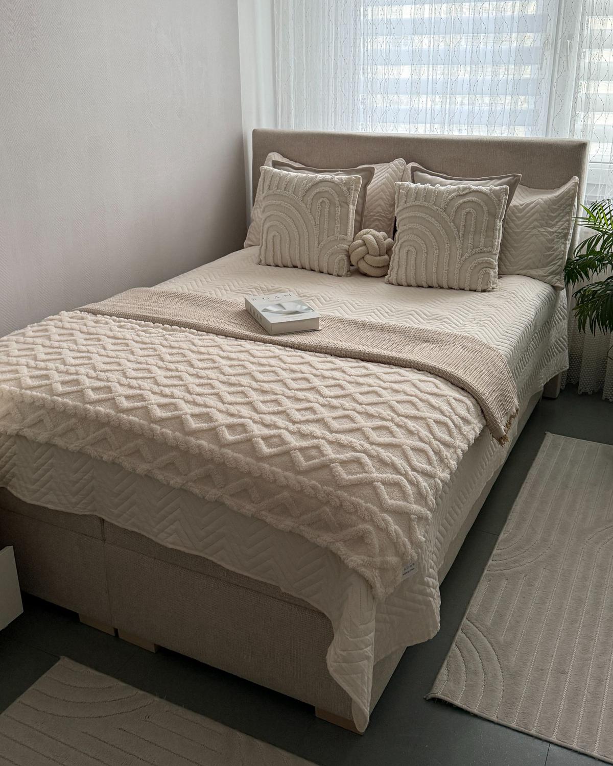 BOXSPRINGBETT mit Stauraum 140/200 cm Stoff Hellbeige Major - Beige, Textil (140/200cm) - Beliani