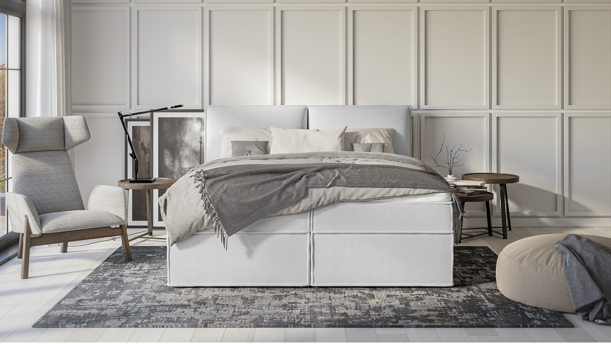 BOXBETT Eclipse 180/200 cm Silber Luxusmicrofaser - Silberfarben/Schwarz, Holz/Kunststoff (180/200cm) - S-Style Möbel