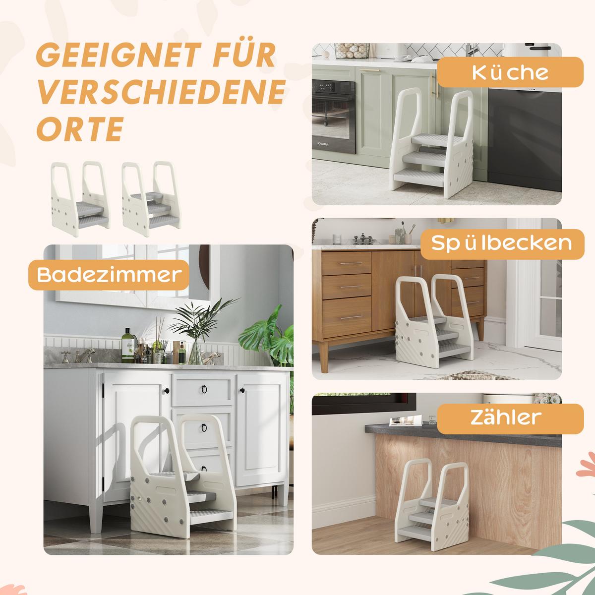 TRITTHOCKER mit 3 Stufen, Kinderhocker Bad höhenverstellbar, Klohocker Grau - Grau, Kunststoff (42/65.5/43cm) - AIYAPLAY