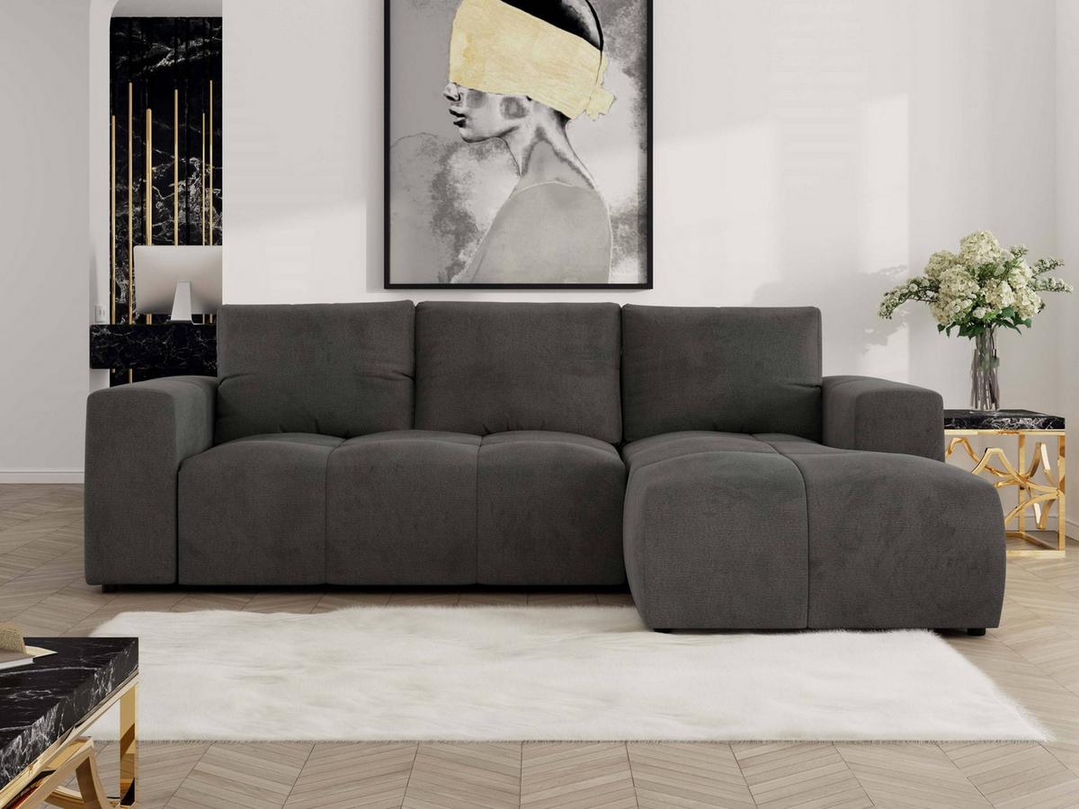 ECKSOFA MONIVA Dunkelgrau Velvet - Rechts - Dunkelgrau/Schwarz, Textil (266/164cm) - MKS