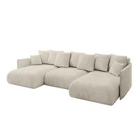 WOHNLANDSCHAFT mit Schlaffunktion und Bettkasten ONESK-U 317x177x72 Ecru Velours - Ecru, Holzwerkstoff/Kunststoff (317/72/177cm) - ALTDECOR