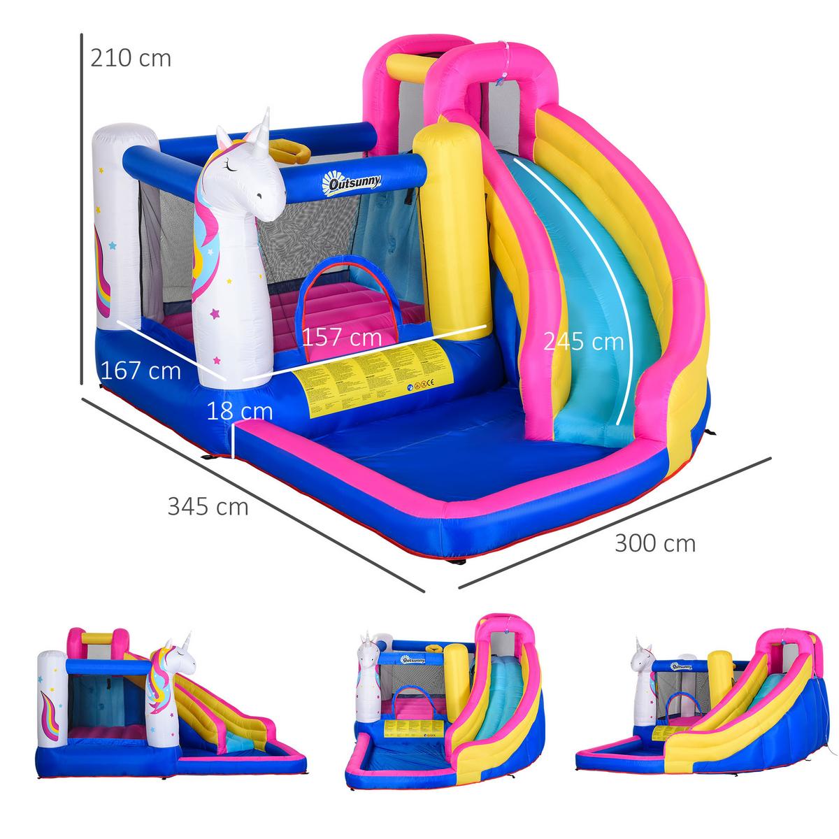 HÜPFBURG mit Rutsche aufblasbare Spielburg mit Gebläse Wasserpark für Kinder - Multicolor, Textil (360/305/210cm) - Outsunny