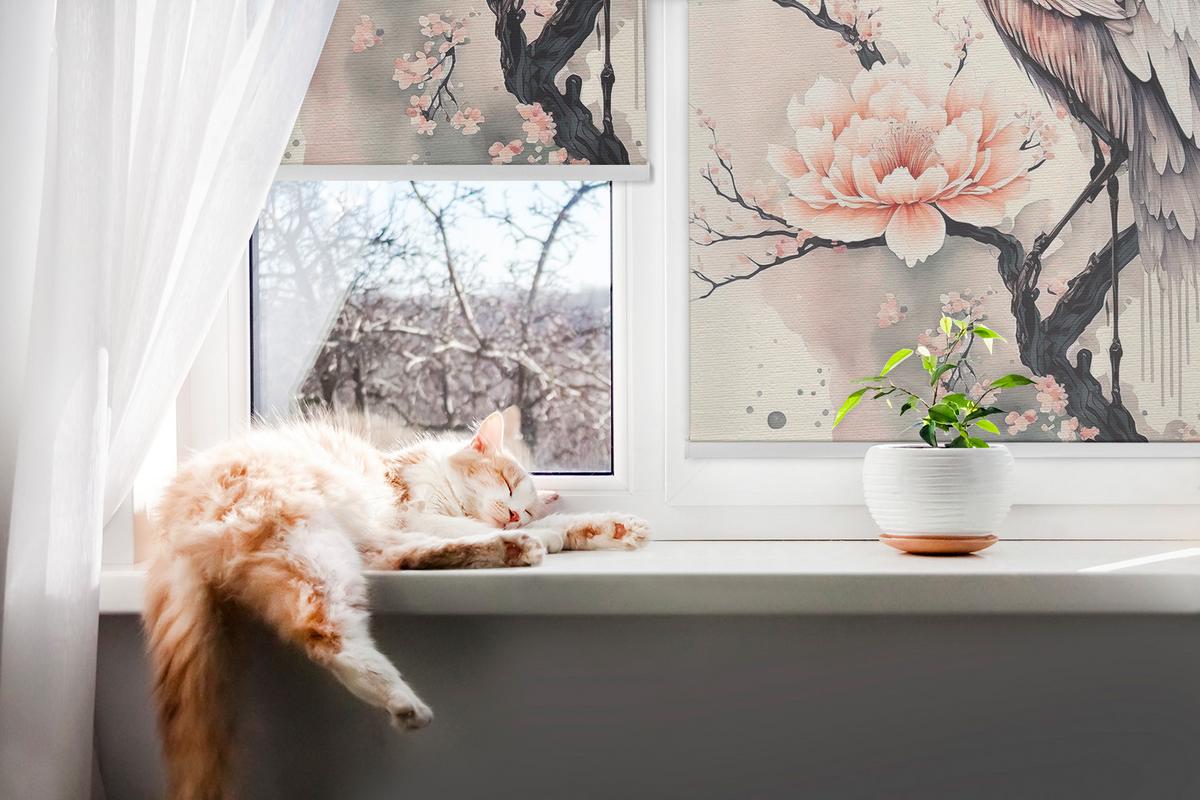 INNENROLLO - Fensterrollo - Rollo - 80x180 cm - Reiher in Blumen - Grau, Kunststoff (80/180/0.5cm) - TULUP