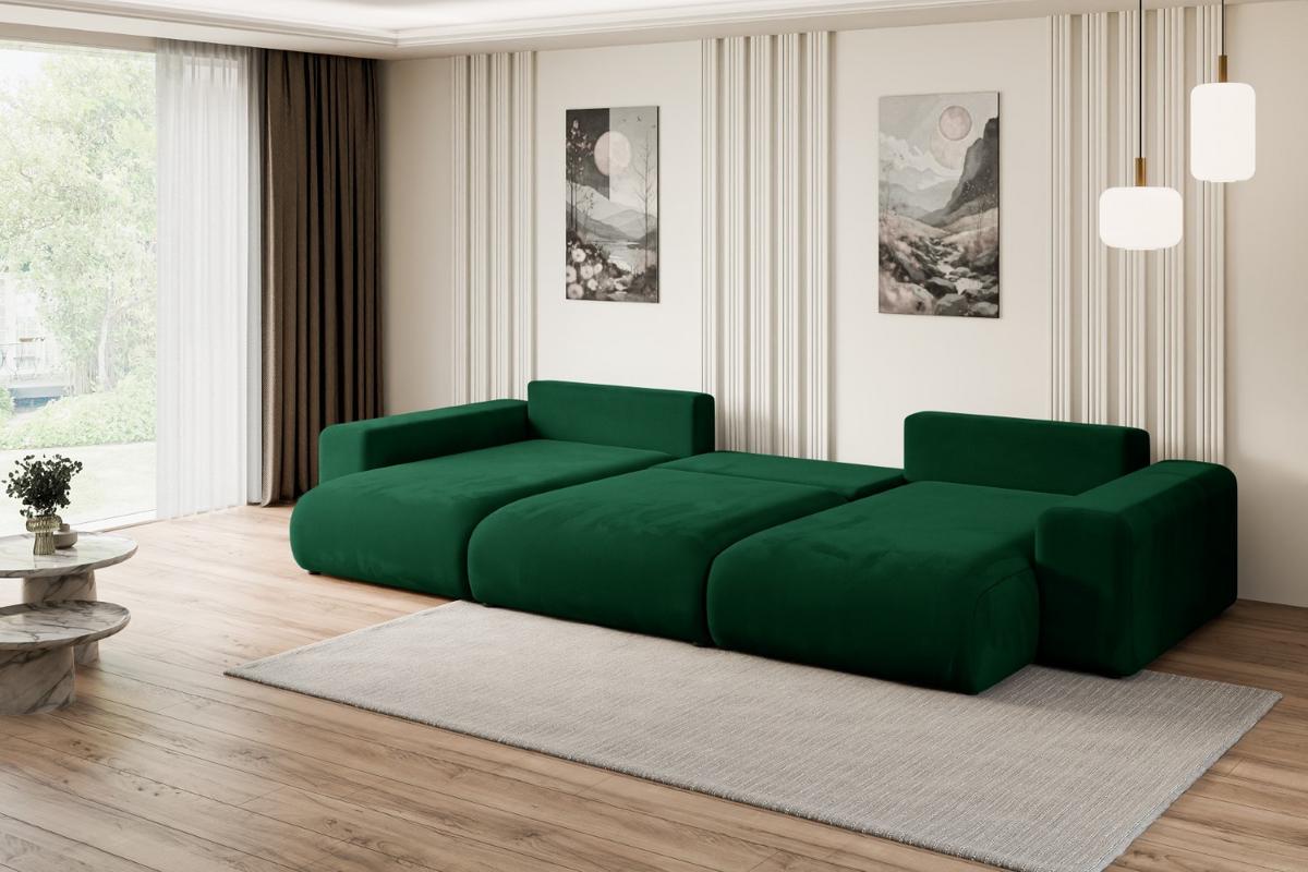 WOHNLANDSCHAFT mit Schlaffunktion ESKAR-U -364x176x84cm Grün Velours - Schwarz/Grün, Holzwerkstoff/Kunststoff (364/72/176cm) - ALTDECOR