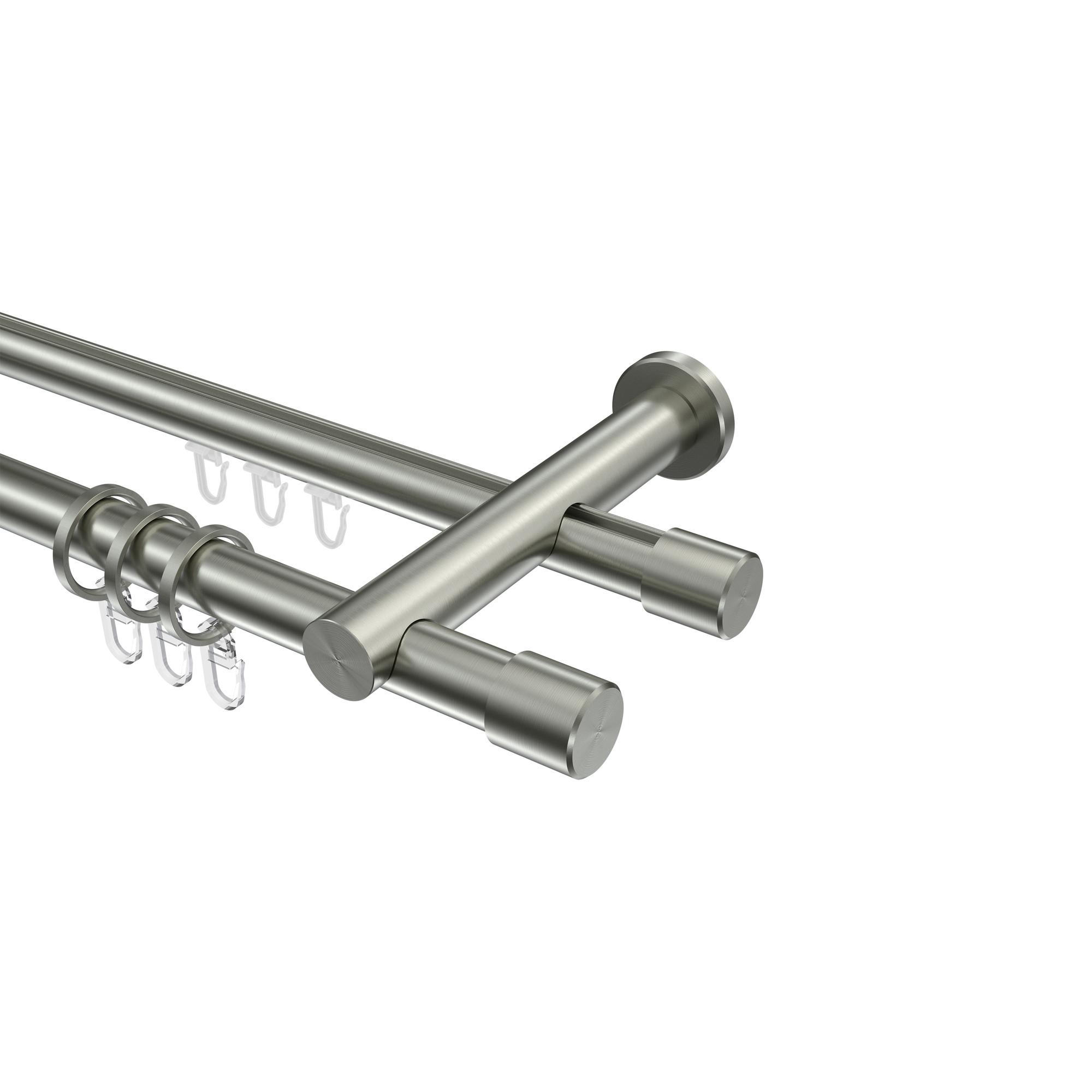GARDINENSTANGE RUNDROHR-INNENLAUF Platon Santo 540 cm (geteilt in 3 x 180 cm), 2-läufig, 20 mm Ø Edelstahl-Optik - Edelstahlfarben, Metall (540cm) - INTERDECO
