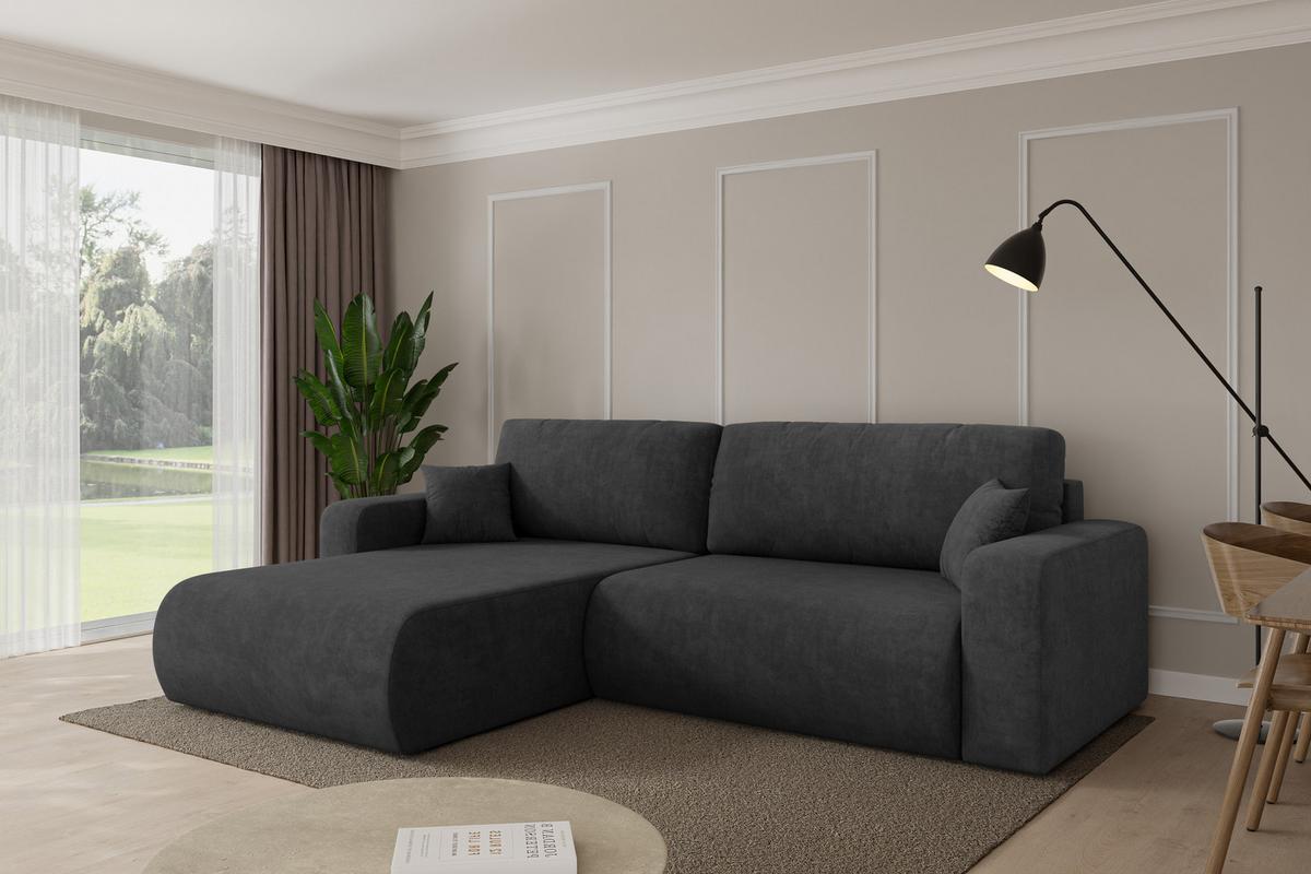 ECKSOFA mit Schlaffunktion Ottomane Links BERY-L 276x193x88 Dunkelgrau Velours - Anthrazit/Schwarz, Holzwerkstoff/Kunststoff (276/193cm) - ALTDECOR