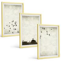 BILDER SET 3er Set - 40x60 cm Goldrahmen - Vögel im Flug, minimalistischer Stil - Goldfarben, Kunststoff (40/60cm) - TULUP