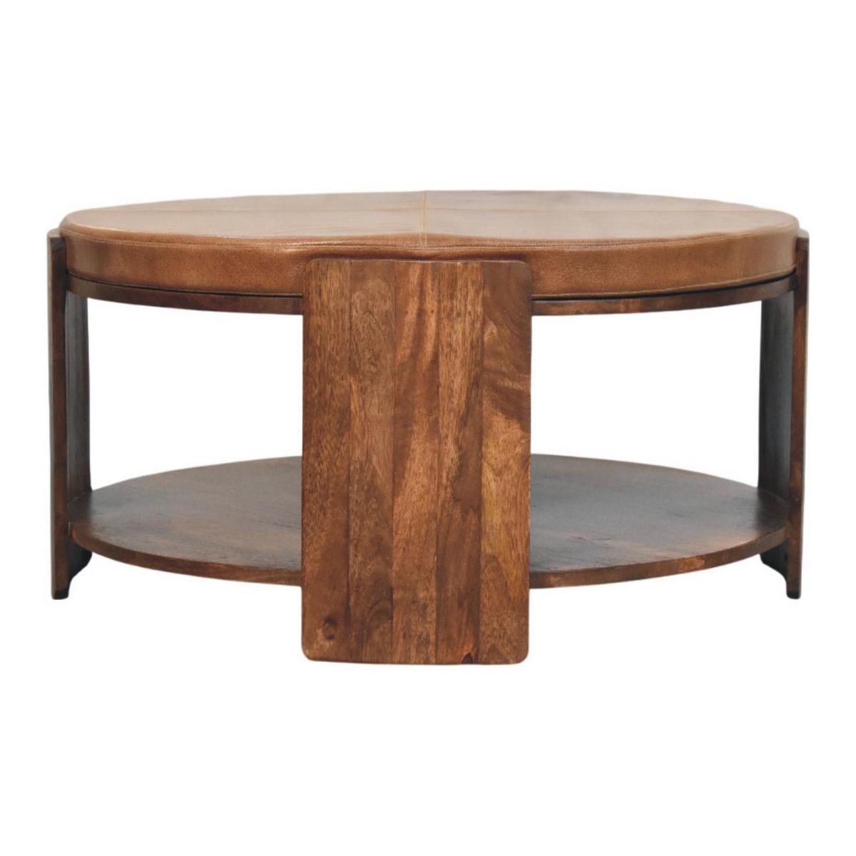 COUCHTISCH mit Roasted-Almond-Finish, Leder auf der Oberfläche, kaffeebraun - Braun, Leder/Holz (85/85/42cm) - Artisan Furniture