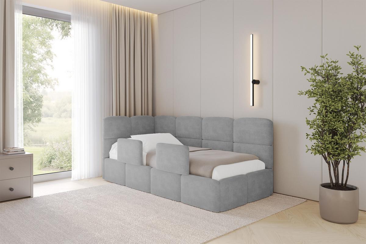 EINZELLBETT Jugendbett mit Bettkasten und Matratze H3/H4, Rechts - KIVY 80x200 Grau - Silberfarben, Holzwerkstoff/Textil (80/200cm) - ALTDECOR