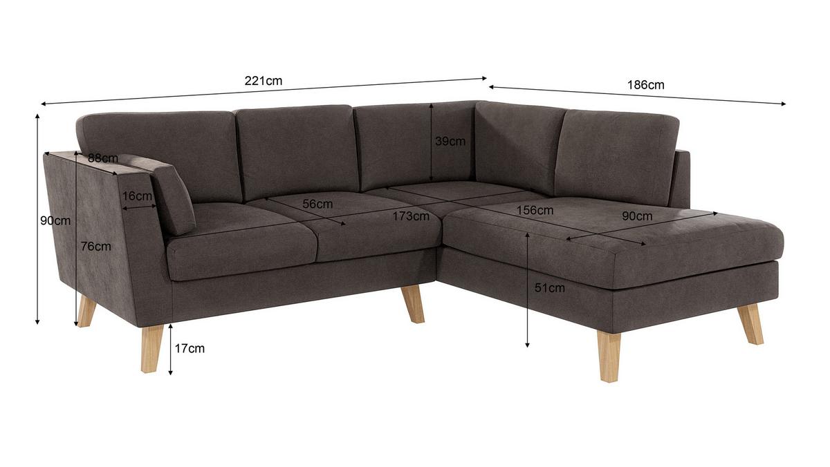 ECKSOFA Mario Braun - Khaki Microfaser - Braun/Naturfarben, Buchenholz/Textil (221/186cm) - S-Style Möbel