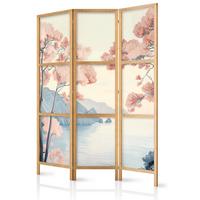 PARAVENT Japanischer 3-tlg 135x172 cm Landschaft - Multicolor, Holz/Textil (135/172/3cm) - Muralo