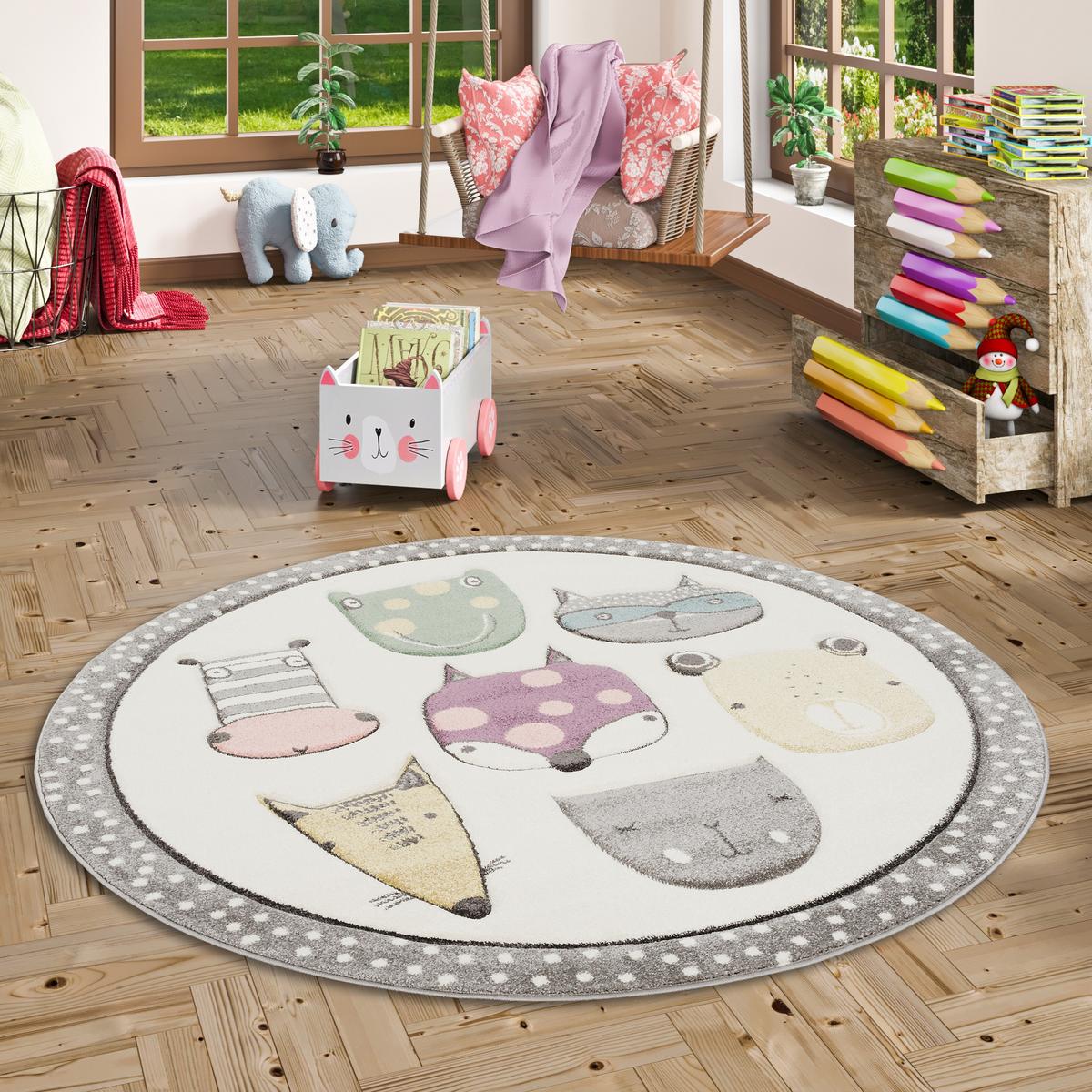 KINDER TEPPICH MAUI KIDS HAPPY ANIMALS BUNT RUND - Multicolor, Textil (120/120cm) - Pergamon