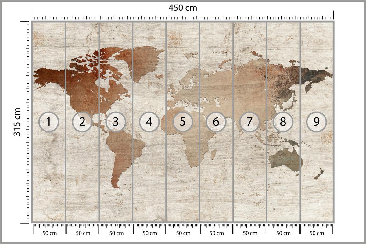 FOTOTAPETE für Wohnzimmer Vintage Karte Holz Hintergrund Retro 450x315 - Beige/Braun, Papier (450/315cm) - Muralo