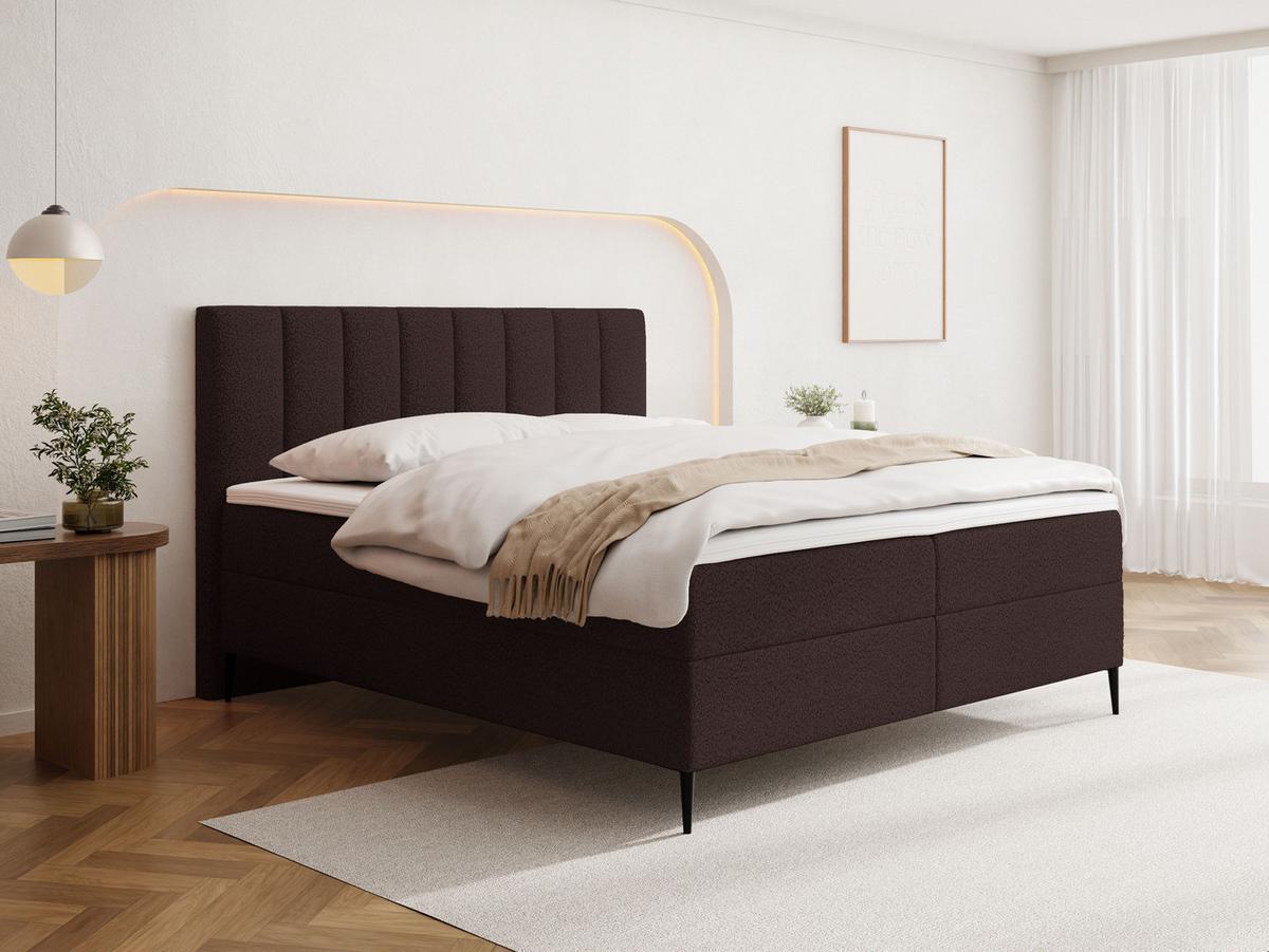 BOXBETT Allen mit Bettkasten, Boucle Braun 140x200 cm – inkl. H4 Taschenfederkern Matratze & Foam Topper - Schwarz/Braun, Textil/Metall (140/200cm) - WFL GROUP