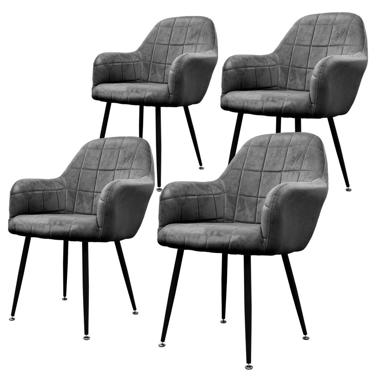 ESSZIMMERSTUHL 4er Set Dunkelgrau Samt - Schwarz/Grau, Textil/Metall (60/84/58cm) - ECD-Germany
