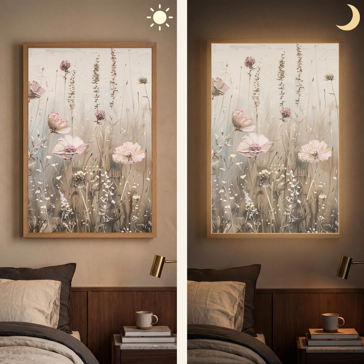 WANDLEUCHTE MIT AKKU Blumen - Rosa - Modern - Beige 70x100 cm - Altrosa, Holzwerkstoff (70/100/8cm) - OnlyWow