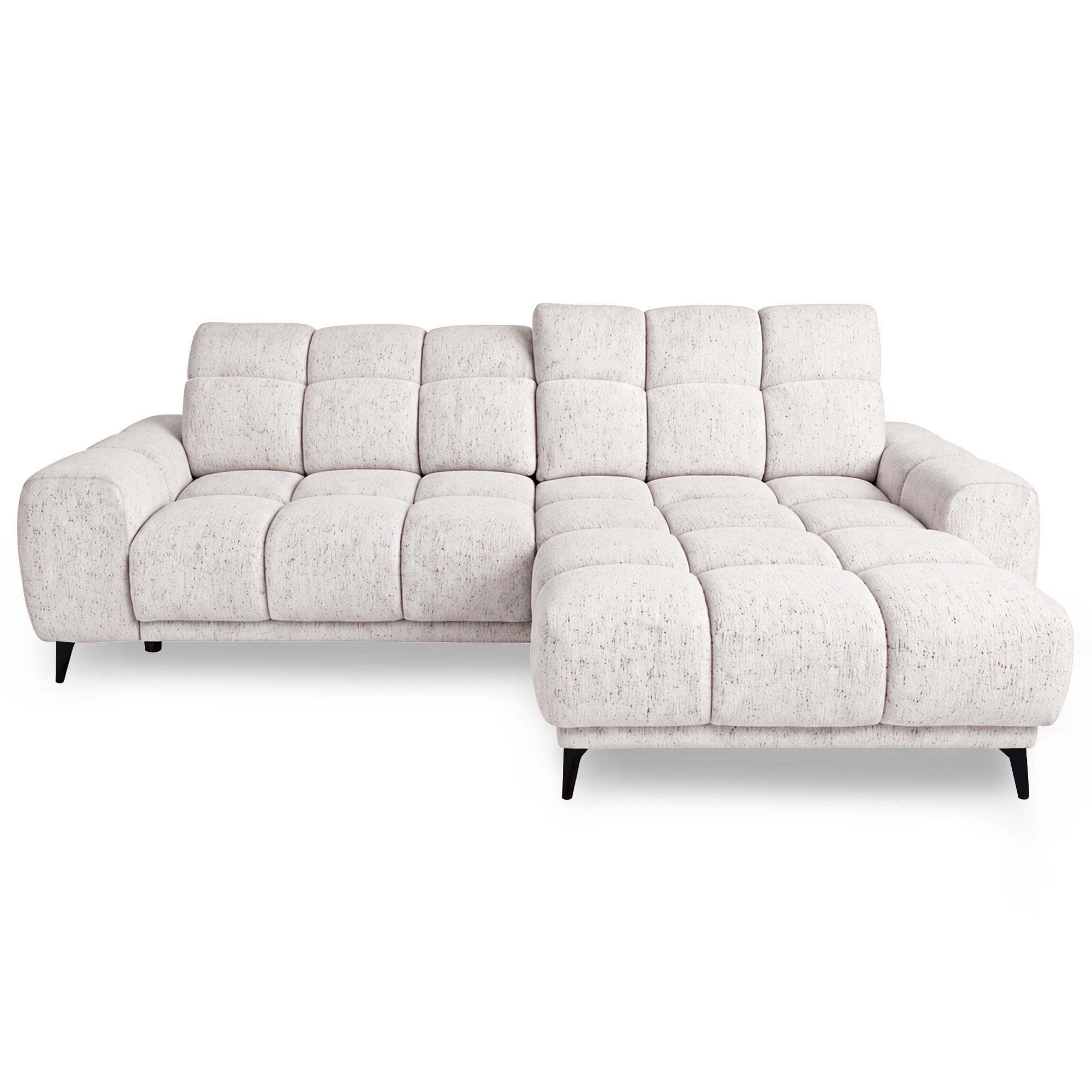 ECKSOFA Marco Mini mit elektrisch ausfahrbarem Sitz und verstellbaren Kopfstützen, Rechts, Chenille-Stoff, Creme - Creme/Schwarz, Textil (275/182cm) - Beautysofa