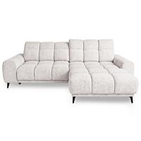 ECKSOFA Marco Mini mit elektrisch ausfahrbarem Sitz und verstellbaren Kopfstützen, Rechts, Chenille-Stoff, Creme - Creme/Schwarz, Textil (275/182cm) - Beautysofa