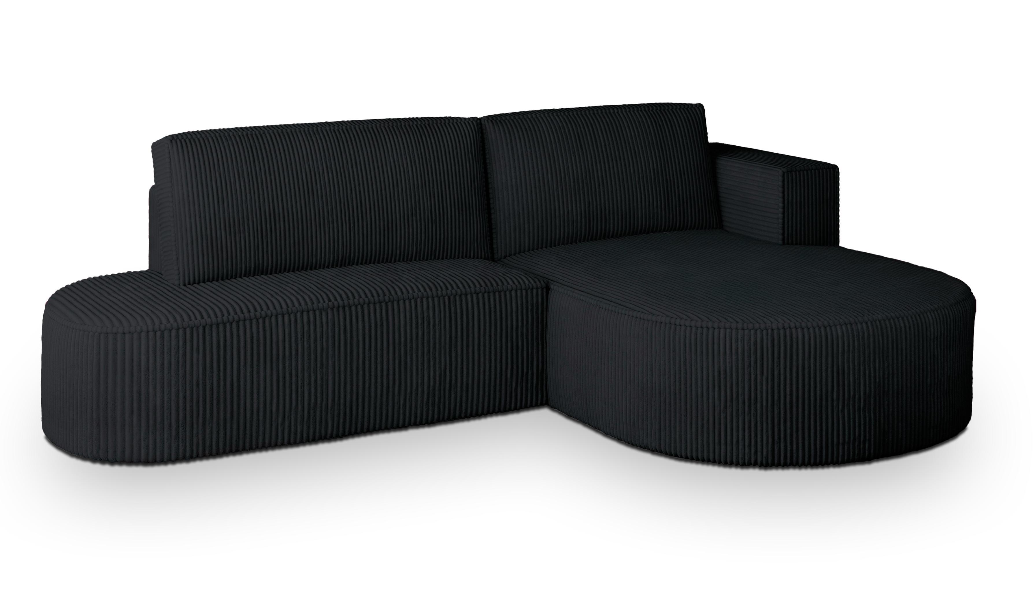 ECKSOFA CORTIO P R-S Schwarz Kordstoff mit Schlaffunktion - Schwarz, Holz (265/174cm) - MASSENO