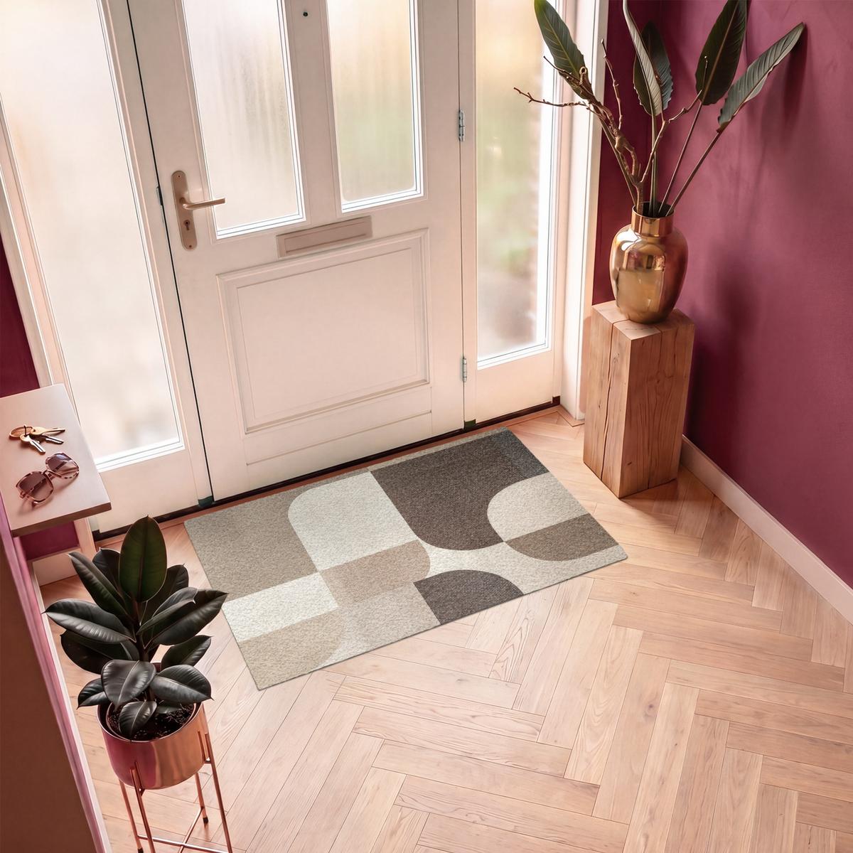 FUSSMATTE Geometrisch - Gewebte Struktur - Modern Fußabtreter 120x80 cm - Beige, Kunststoff (120/0.4cm) - MuchoWow