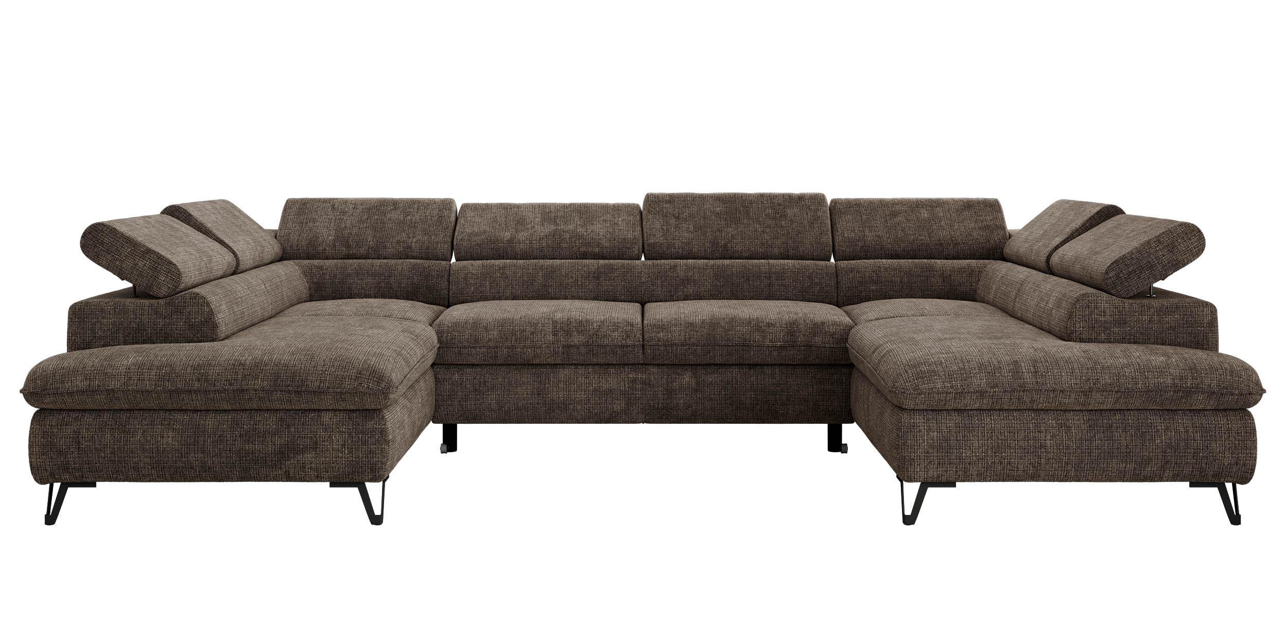 WOHNLANDSCHAFT PABLO U Schenille grob gewebt Braun - Schwarz/Braun, Textil/Metall (346/76/208cm) - MKS