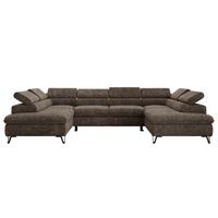 WOHNLANDSCHAFT PABLO U Schenille grob gewebt Braun mit Topper T25 - Schwarz/Braun, Textil/Metall (346/76/208cm) - MKS