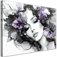 LEINWANDBILD Frau mit violetten Blumen auf dem Kopf 120x80cm - Grau, Textil (120/80cm) - Feeby