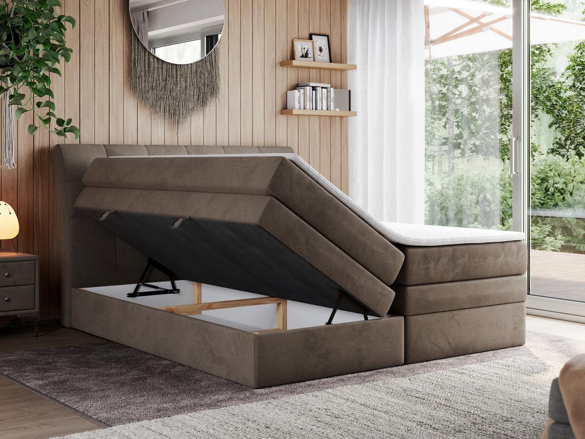 BOXSPRINGBETT GOLD-10 KING 180/200 Braun Velvet - H4 - Braun, Holz/Textil (180/200cm) - MKS