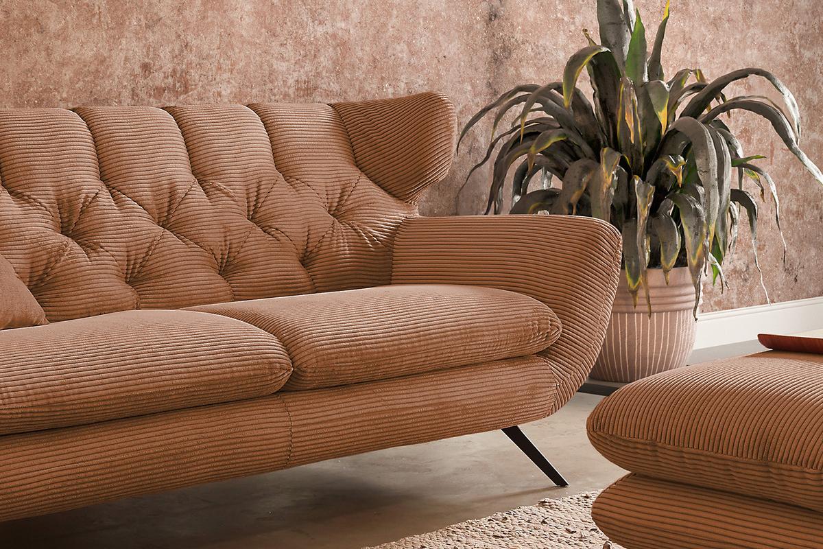 SOFA CHARME Braun Cord - Schwarz/Braun, Textil/Metall (175/94/95cm) - KAWOLA