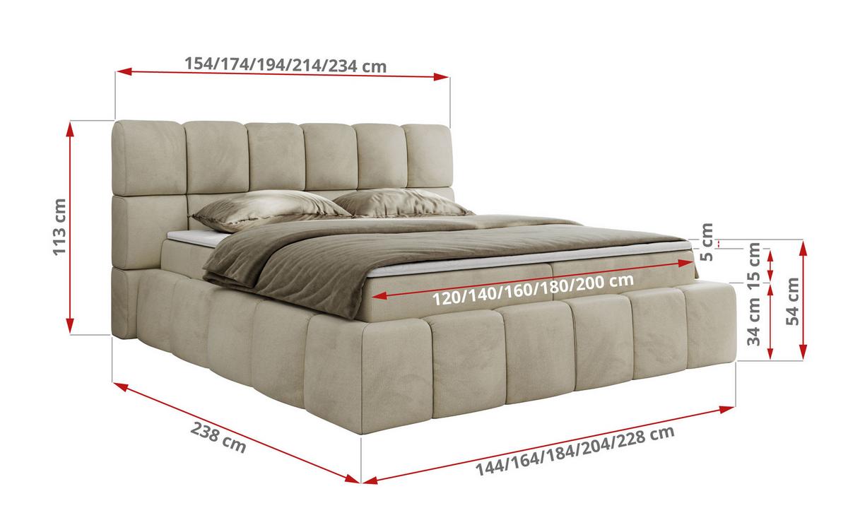 BOXBETT NIRA 180/200 - Beige Velvet - H3 - Beige, Holz/Textil (180/200cm) - MKS