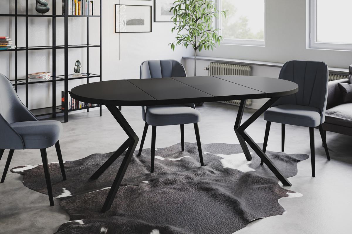 RUNDER Esszimmertisch LOFT LITEN, ausziehbarer Tisch Durchmesser: 100 cm/180 cm, Wohnzimmertisch Farbe: Schwarz, mit Metallbeinen in Farbe Schwarz - Schwarz, Holzwerkstoff (100/100/76cm) - Alpi-Möbel