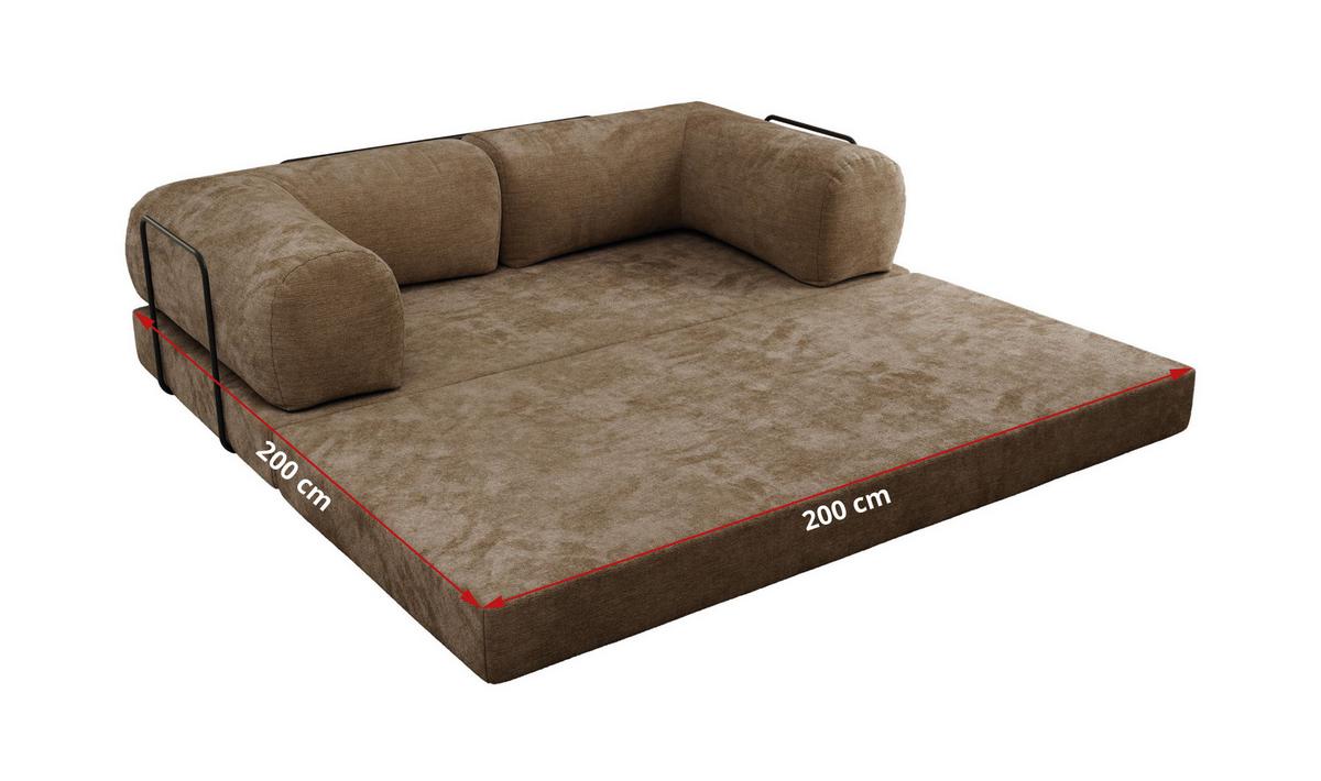 3-SITZER SOFA ORSETTO - Hellbraun Schenille glatt - Hellbraun/Schwarz, Textil/Metall (200/70/100cm) - MKS