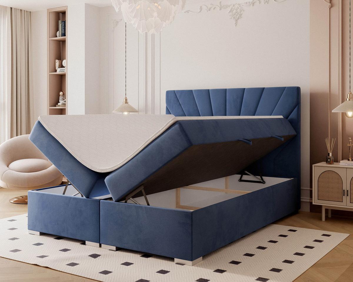 BOXBETT 160x200 cm mit Topper - Blau, Holzwerkstoff/Textil (160/200cm) - Idohome