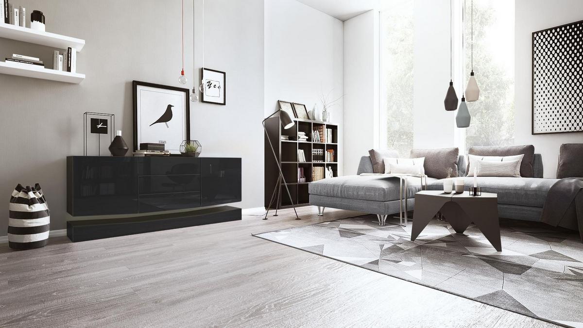 SIDEBOARD City Fronten in Schwarz Hochglanz - Schwarz Hochglanz, Holzwerkstoff (178/82/39cm) - Vladon