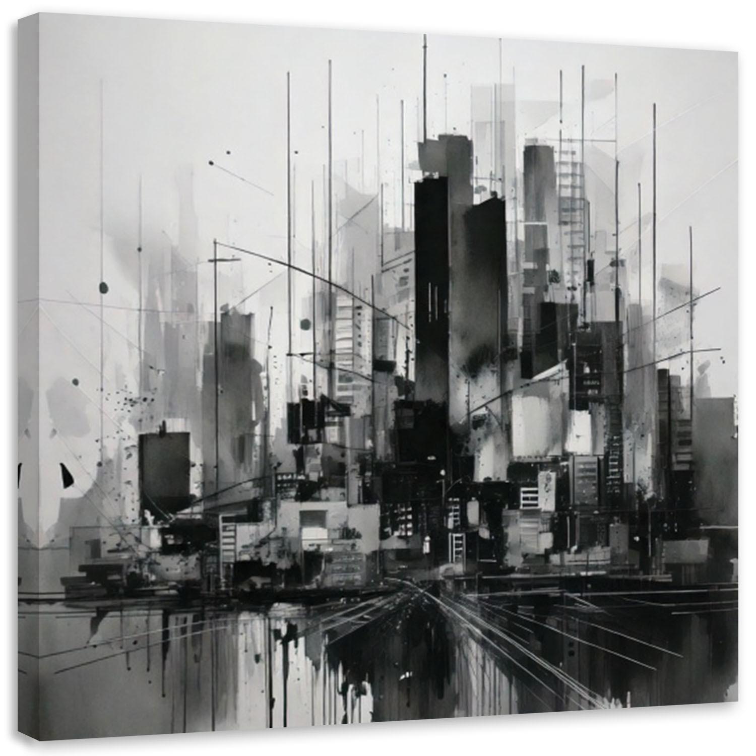 LEINWANDBILD Stadt Abstraktion Grau Modern 60x60cm - Schwarz, Textil (60/60cm) - Feeby