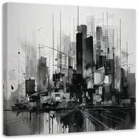 LEINWANDBILD Stadt Abstraktion Grau Modern 60x60cm - Schwarz, Textil (60/60cm) - Feeby