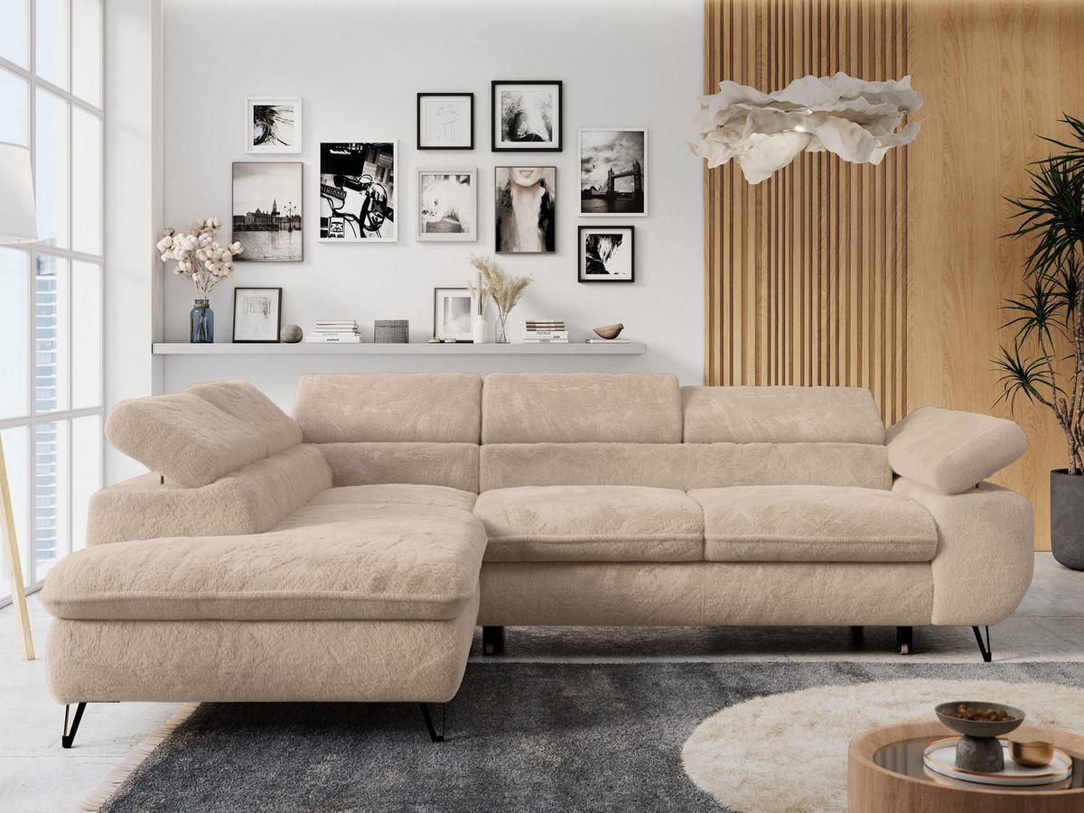ECKSOFA PETER L Beige Plüsch - Links Seite - Sandfarben/Beige, Textil/Metall (208/273cm) - MKS