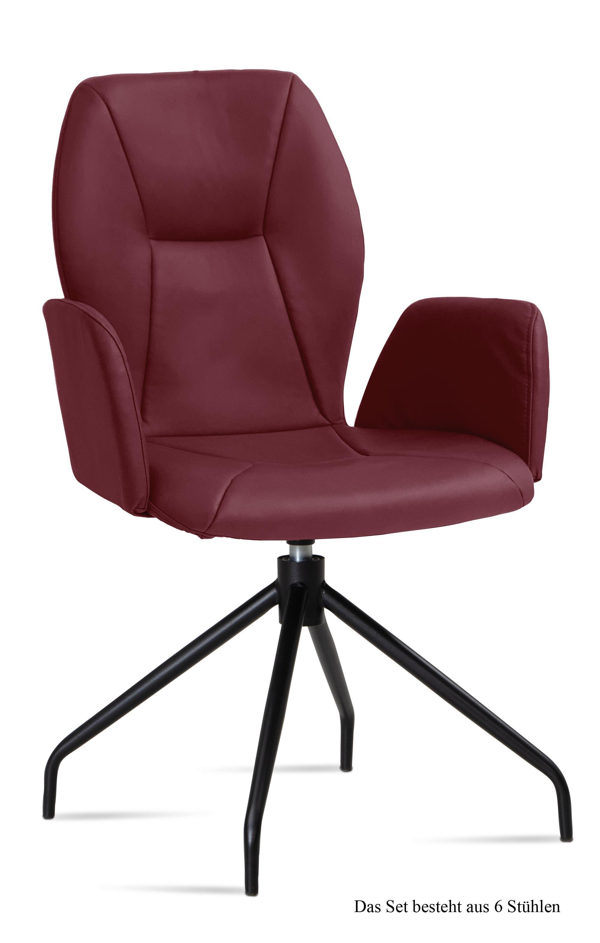 ARMLEHNSTUHL drehbar (6er-Set) Dorett 58x92x60 Schwarz/Marsala - Brombeere/Schwarz, Kunststoff (60/92/58cm) - 58aufmkessel