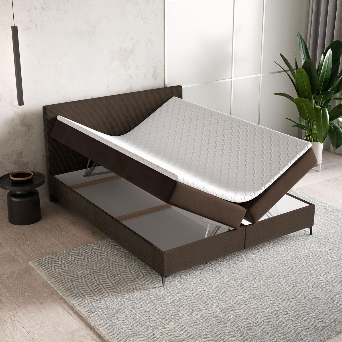 BOXBETT TORREL 140x200 cm mit Matratze und Topper - Braun - Braun, Holz (140/200cm) - MASSENO