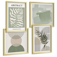 BILDER SET 4er Set - 50x50 cm & 40x60 cm Goldrahmen - Botanische Boho-Abstraktionen - Goldfarben, Kunststoff (50/50cm) - TULUP