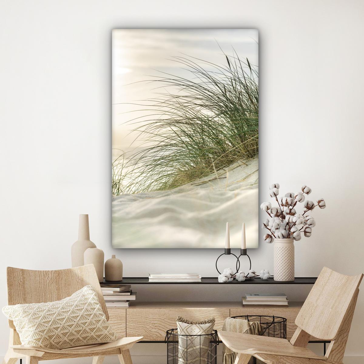 LEINWANDBILD Dünen mit Strandhafer in der Sonne des Nationalparks Schleswig-Holsteinisches Wattenmeer Deko XXL 80x120 cm - Creme, Textil (80/120cm) - MuchoWow