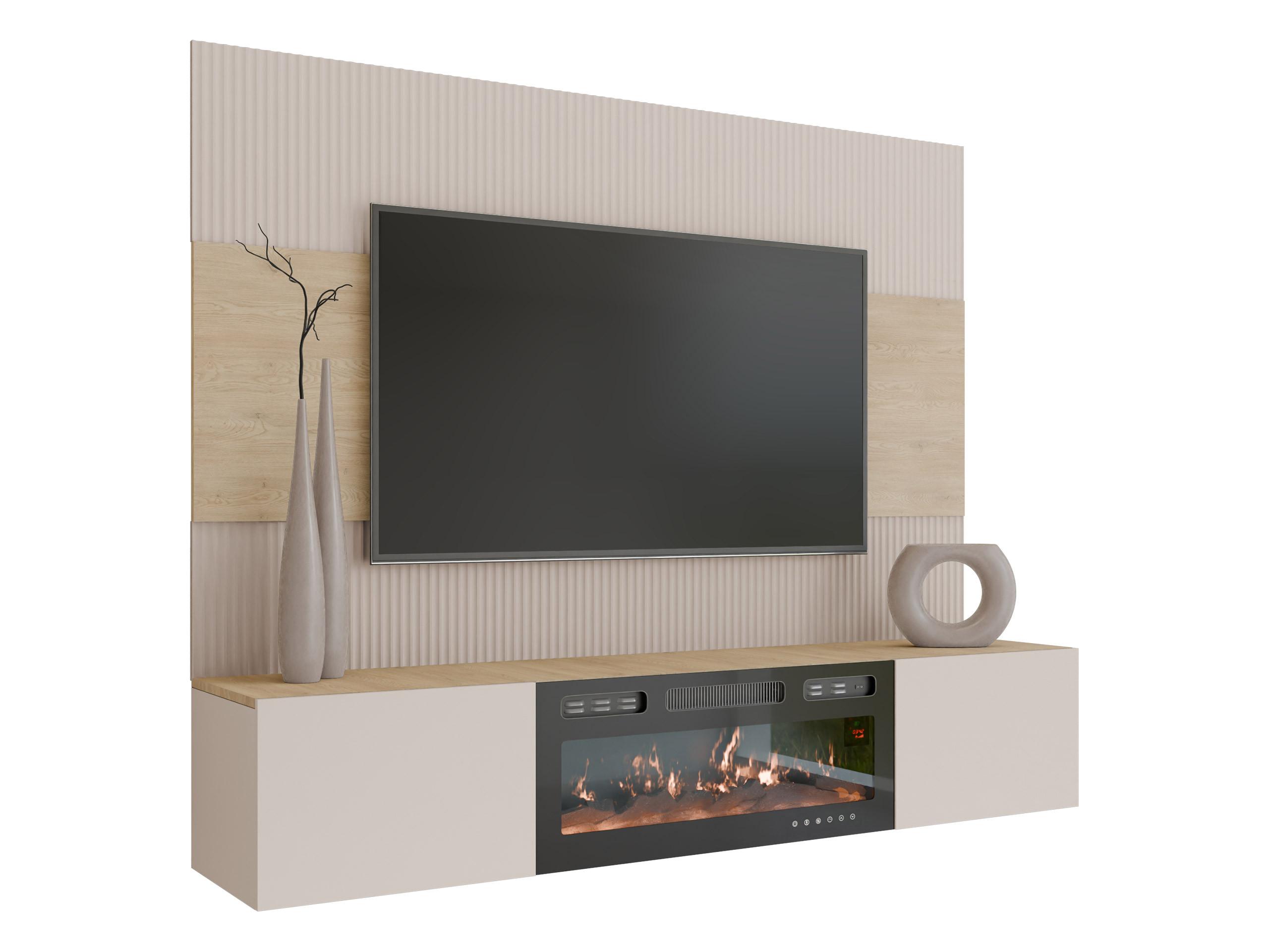 WOHNWAND Deromi III mit Kamin - Beige, Holzwerkstoff (180/150/38cm) - MIRJAN24