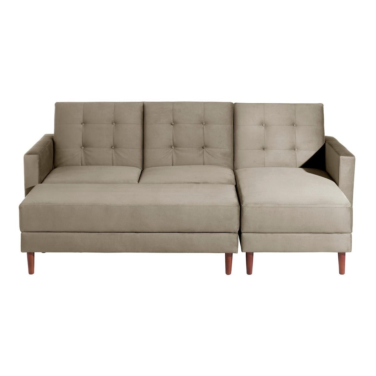 FUNKTIONSSOFA mit Hocker Katunia Samtvelours sahara - Sahara, Kunststoff (222/92/144cm) - 58aufmkessel