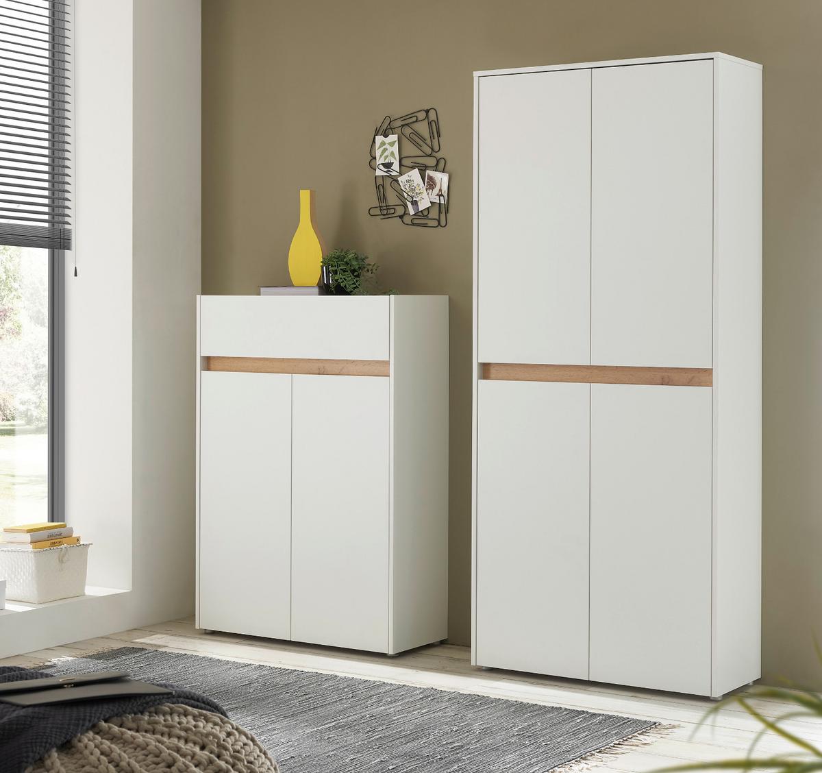 GARDEROBEN-SET weiß matt, Eiche Wotan 2-teilig 180 cm, Kombination mit viel Stauraum - Eiche Wotan/Schwarz, Holzwerkstoff/Kunststoff (180/195/40cm) - Furn.Design
