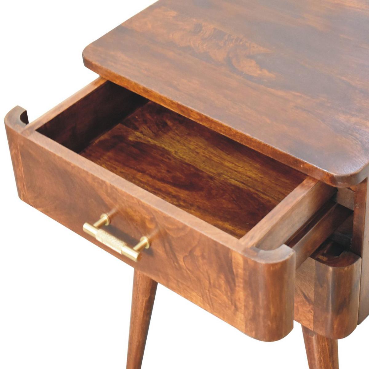 NACHTTISCH T-Bar, 2 Schubladen, Nordischer Stil, braun - Messingfarben/Braun, Mangoholz/Holz (45/58/35cm) - Artisan Furniture