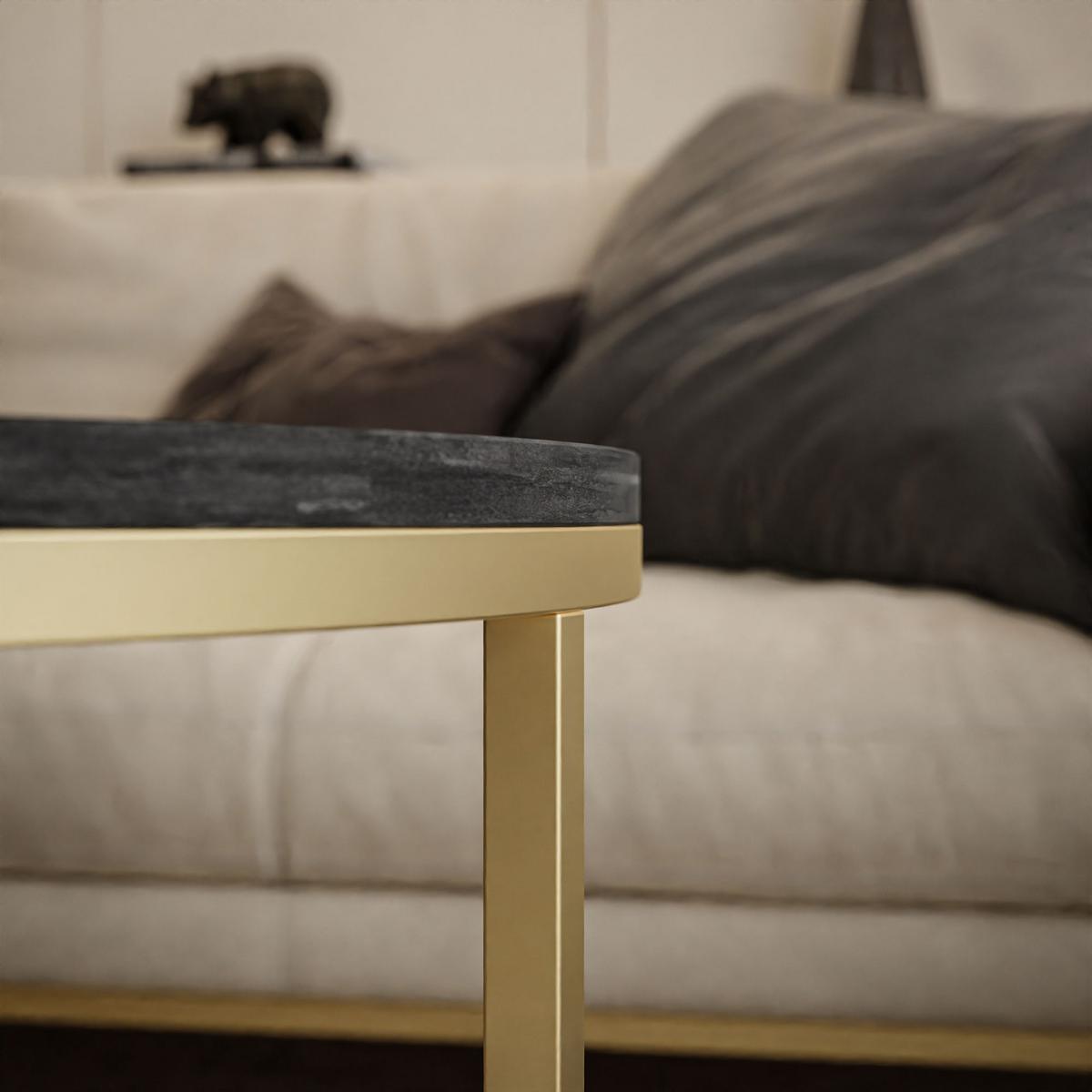 RUNDER Couchtisch 2in1 CIRI gold dunkler Beton 70/50 cm - Goldfarben/Grau, Holzwerkstoff (70/70/48cm) - Lookway