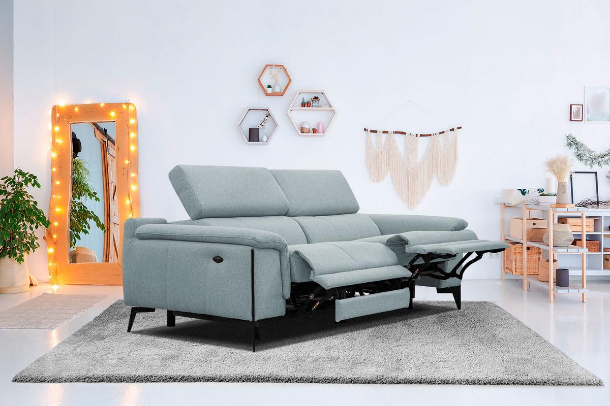 RELAXSOFA MATERA 3-Sitzer mit 2 Relaxfunktionen, mint - Schwarz/Mintgrün, Holzwerkstoff/Textil (212/82/103cm) - Wozimo