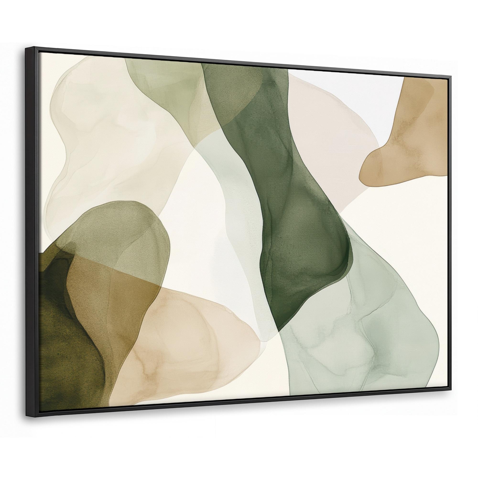 LEINWAND Bilder mit Rahmen - Japandi - Abstrakt - Grün - 100x70 - Salbeigrün, Textil (100/70cm) - MuchoWow