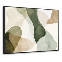 LEINWAND Bilder mit Rahmen - Japandi - Abstrakt - Grün - 100x70 - Salbeigrün, Textil (100/70cm) - MuchoWow